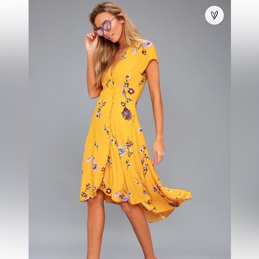EUC free people Lost in You Golden Yellow Floral Print Midi Dress